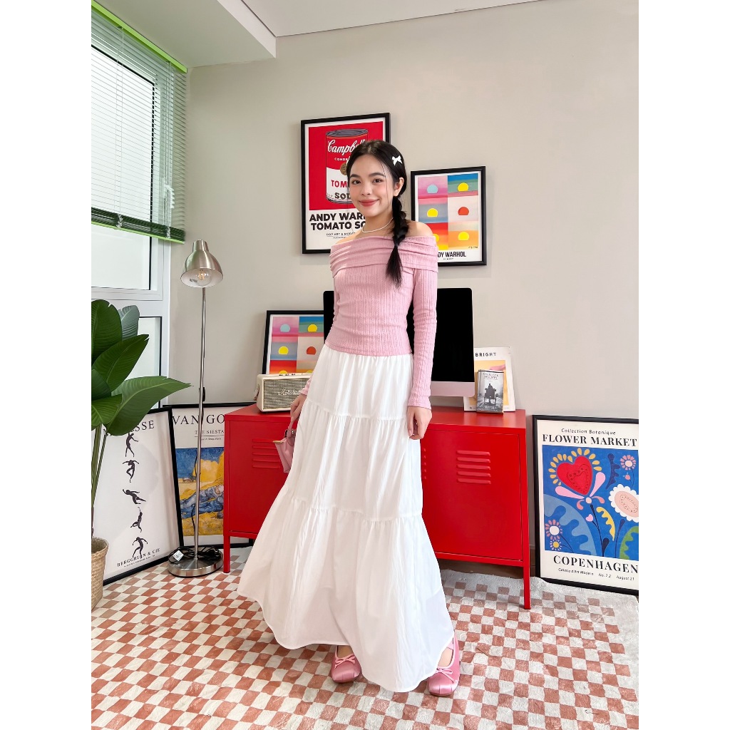 Chân váy dài 3 tầng dù mịn RIPPLE SKIRT