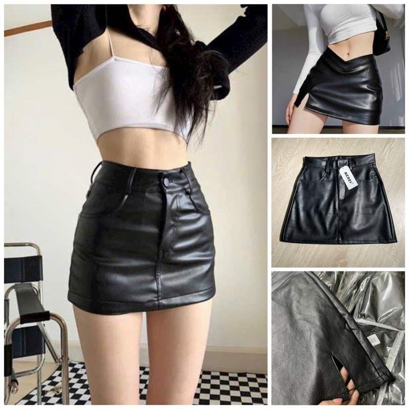 Chân Váy Da, Chân Váy Da Xẻ Tà Chất Siêu Đẹp- A7UC0