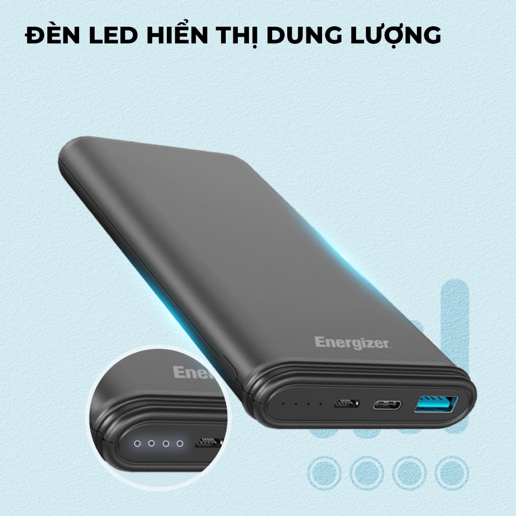 Sạc dự phòng Energizer 10000mAh UE10053/UE10026 - Thiết kế gọn nhẹ, tích hợp 2 cổng outputs - Hàng chính hãng