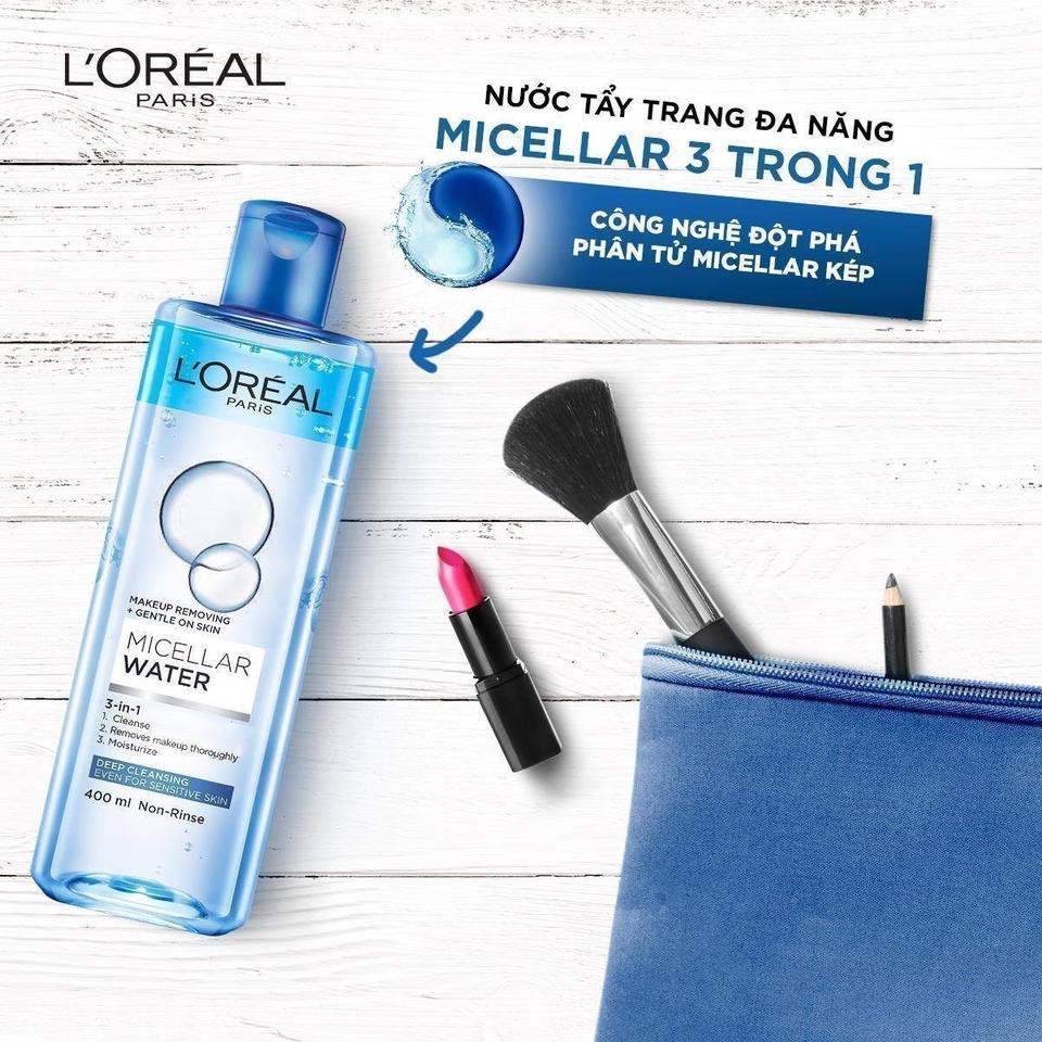 [L'OREAL PARIS] Nước Tẩy Trang Cho Trang Điểm Đậm Giúp Sạch Sâu Tối Ưu Micellar Water 3-in-1 Deep Cleansing 95ml