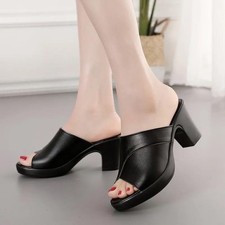 Dép cao gót quai bản viền 7f hở mũi