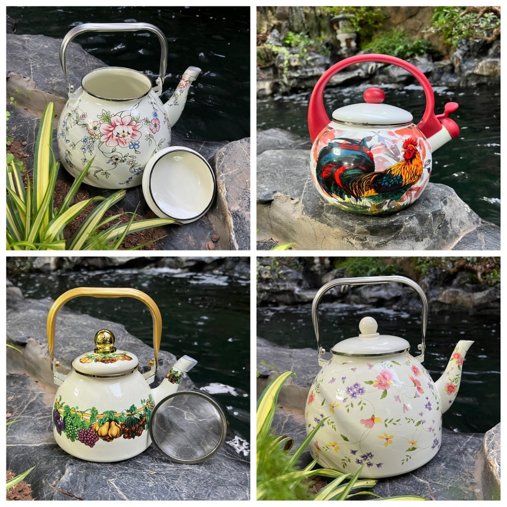 Ấm Đun Nước Đựng Nước Uống Trà Inox Phủ Men Hàng Nga Dung Tích 1,5L 2,5L 4L Nhiều Màu Phong Cách retro Hoài Cổ Quà Tặng