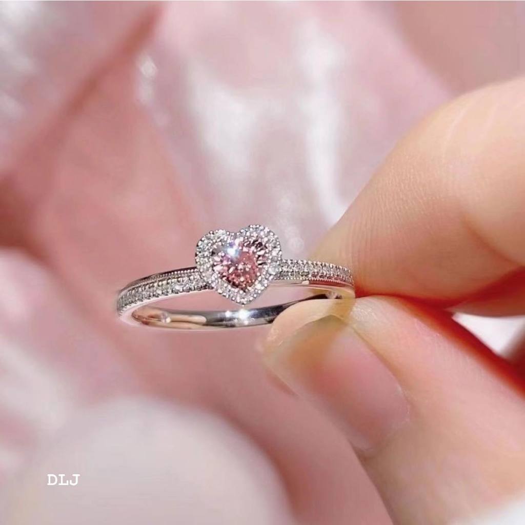 Nhẫn Nữ,Nhẫn Bạc 925 Hình Trái Tim Màu Hồng xinh xắn dành cho mấy chị em