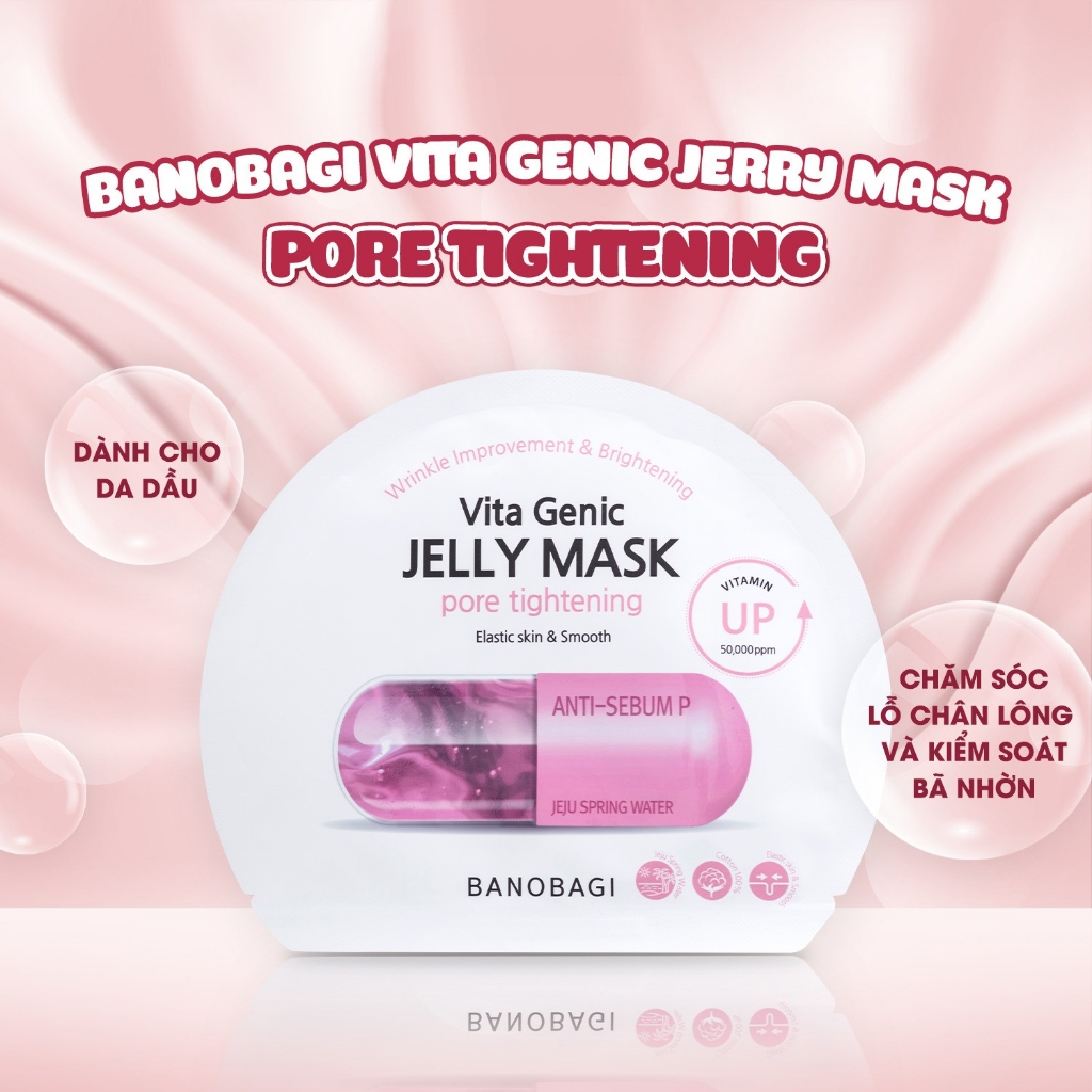 Mặt nạ BANOBAGI Giúp Se Khít Lỗ Chân Lông, Kiểm Soát Dầu Vita Genic Jelly Mask Pore Tighteing 30ml - HỒNG