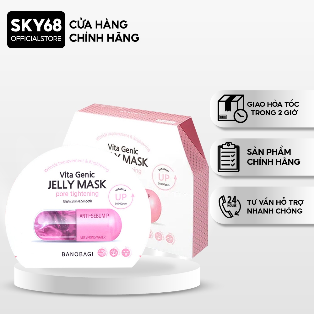 Hộp 10 Mặt nạ BANOBAGI Giúp Se Khít Lỗ Chân Lông, Kiểm Soát Dầu Vita Genic Jelly Mask Pore Tighteing 30ml x10 - HỒNG