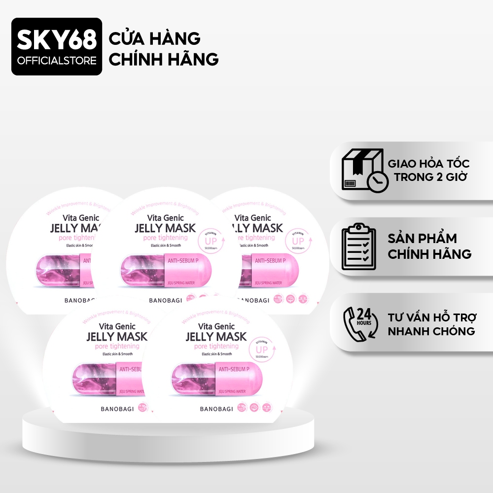 Combo 5 Mặt nạ BANOBAGI Giúp Se Khít Lỗ Chân Lông, Kiểm Soát Dầu Vita Genic Jelly Mask Pore Tighteing 30ml x5 - HỒNG