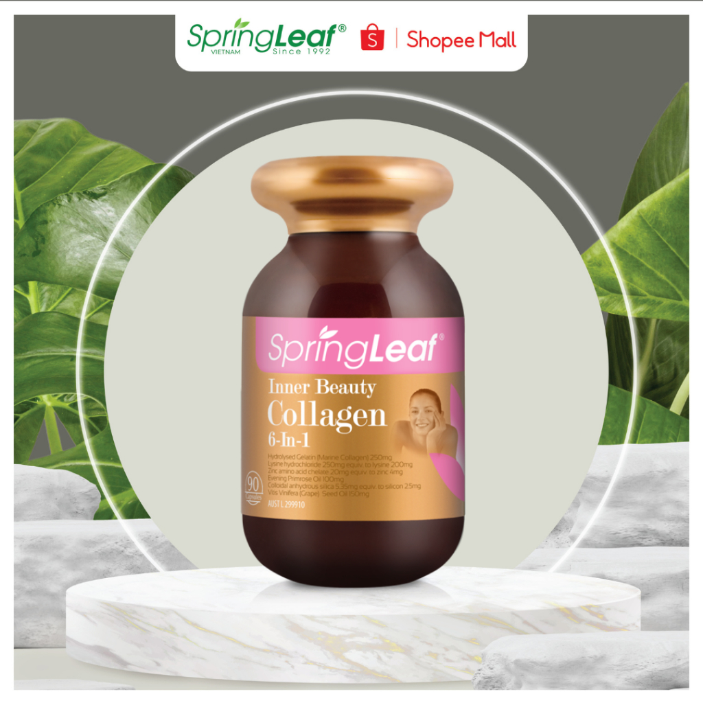 Collagen 6 in 1 SpringLeaf làm đẹp da, sáng da, mờ vết thâm, chắc khỏe tóc, chống oxy hóa 180 viên và 90 viên