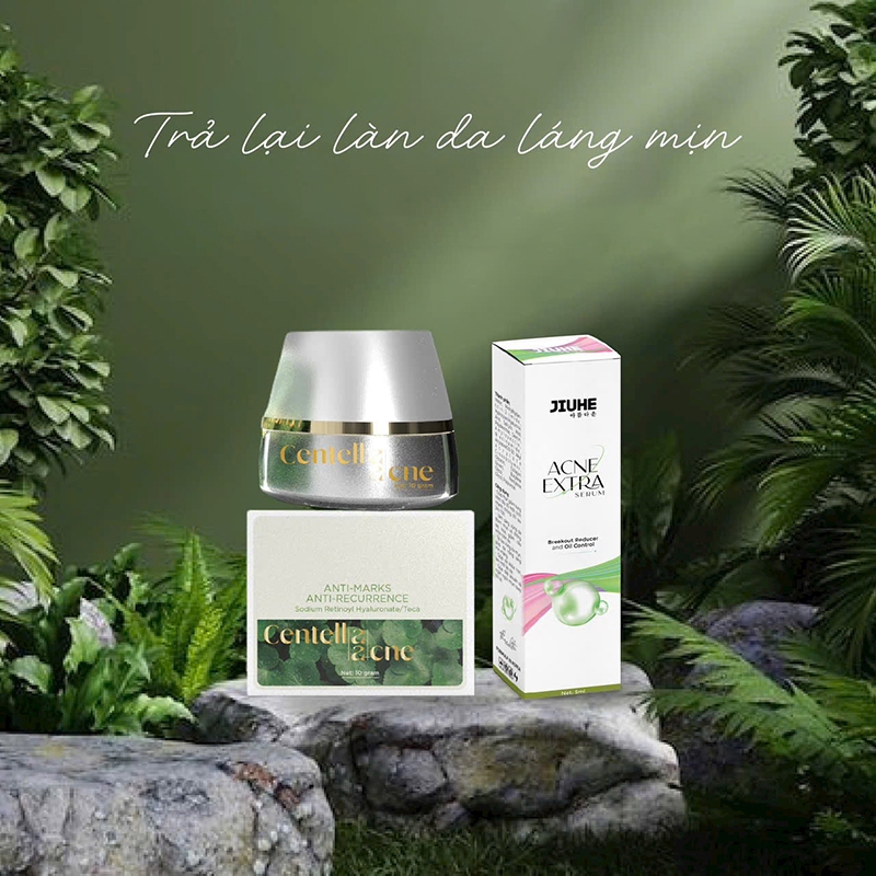 Combo Kem Mụn Rau Má Centella Thanh Tô Cosmetics + Serum Acne Extra Jiuhe