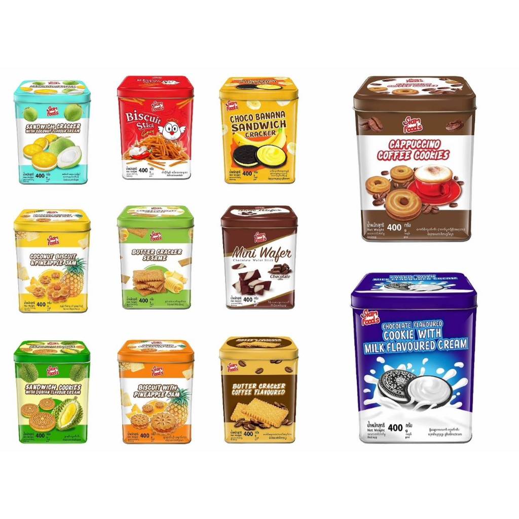 BÁNH QUY NHÂN MỨT KẸP KEM TRÁI CÂY SIAM FOODS THÁI LAN HỘP THIẾC 400G