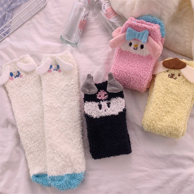 TLB30 Tất len bông tất lông cừu KUROMI tông trắng xanh dương