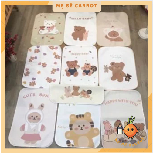 Lót chống thấm cho bé sơ sinh 4D cotton (chọn mẫu), Mẹ bé Carrot, Lót thay tã bỉm cho bé cao cấp KT 50 x 70cm