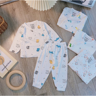Đồ bộ sơ sinh vải sợi tre pettit siêu mềm in hình cho bé trai bé gái Bộ thun lạnh dài tay peptit Minky Mom