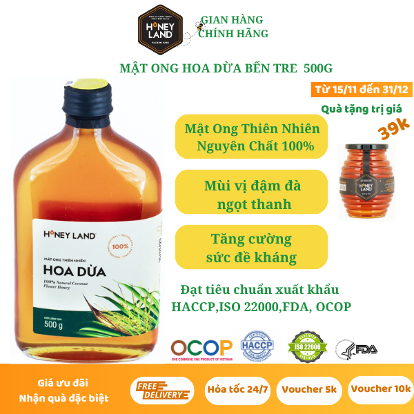 Mật ong nguyên chất Hoa Dừa Honeyland 500g