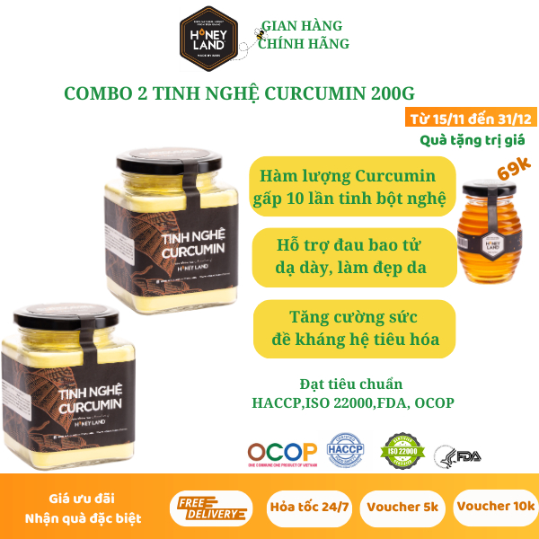 Bộ 2 hũ Tinh Nghệ Curcumin HONEYLAND tổng 400g