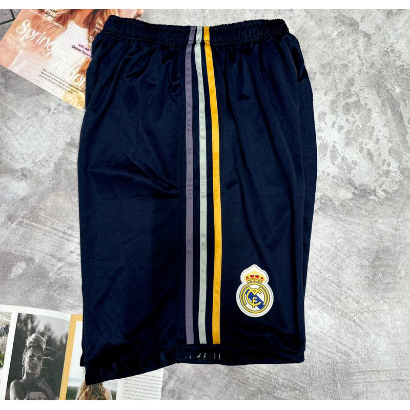 Quần đùi đá banh vải thái clb realmadrid sân khách màu xanh than 2023