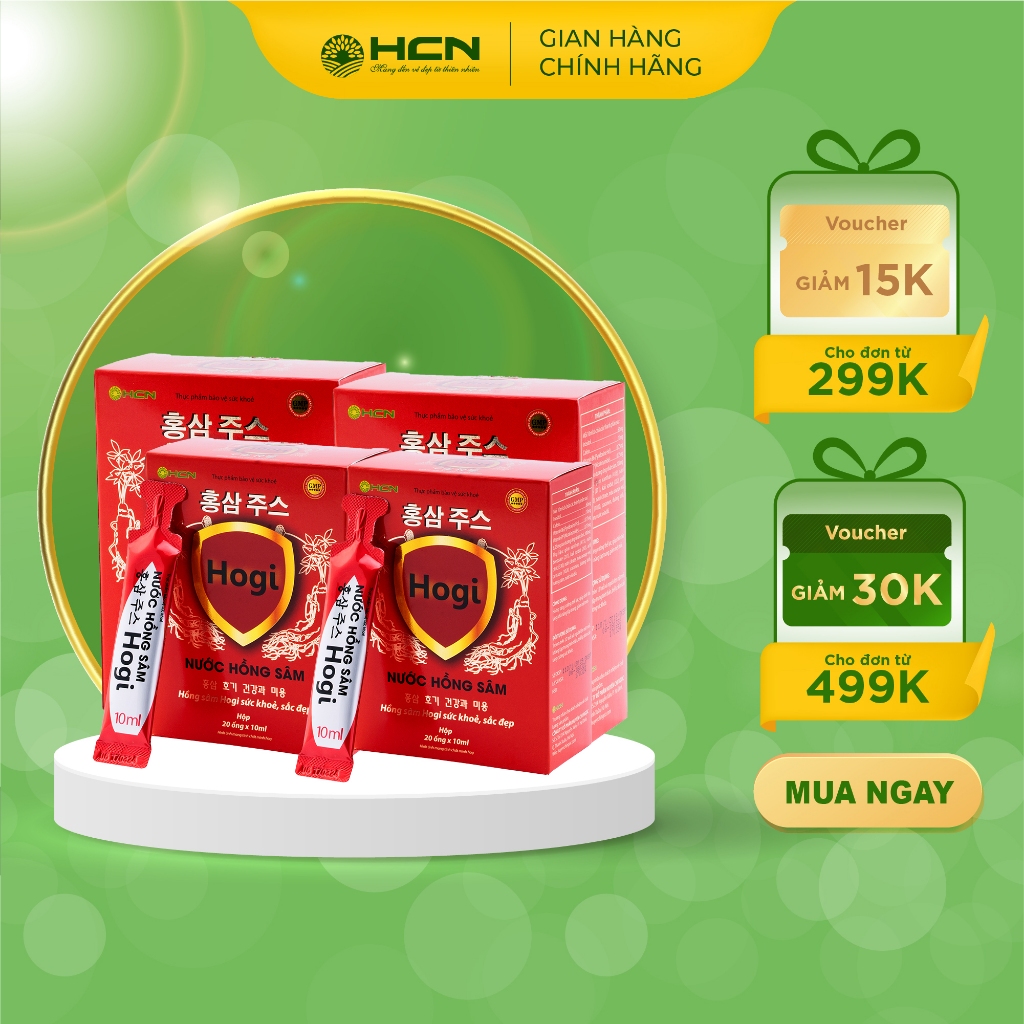 Combo 4 Hộp Nước Hồng Sâm Hogi HCN Hộp 20 Ống 10ml Tăng Cường Sức Khỏe, Kéo Dài Tuổi Xuân