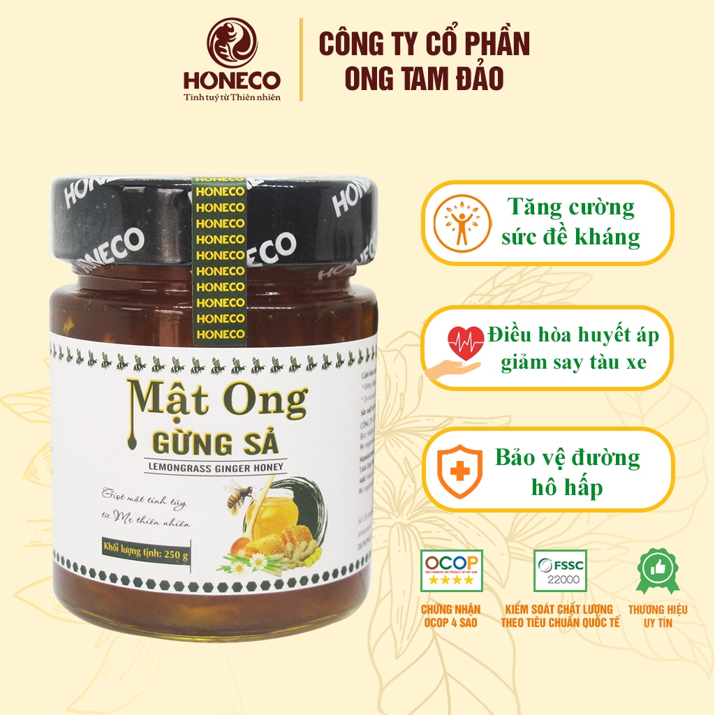 Mật Ong Gừng Sả HONECO 250g - Giúp tăng cường sức đề kháng, làm ấm cơ thể. phòng ngừa cảm cúm, cảm lạnh.