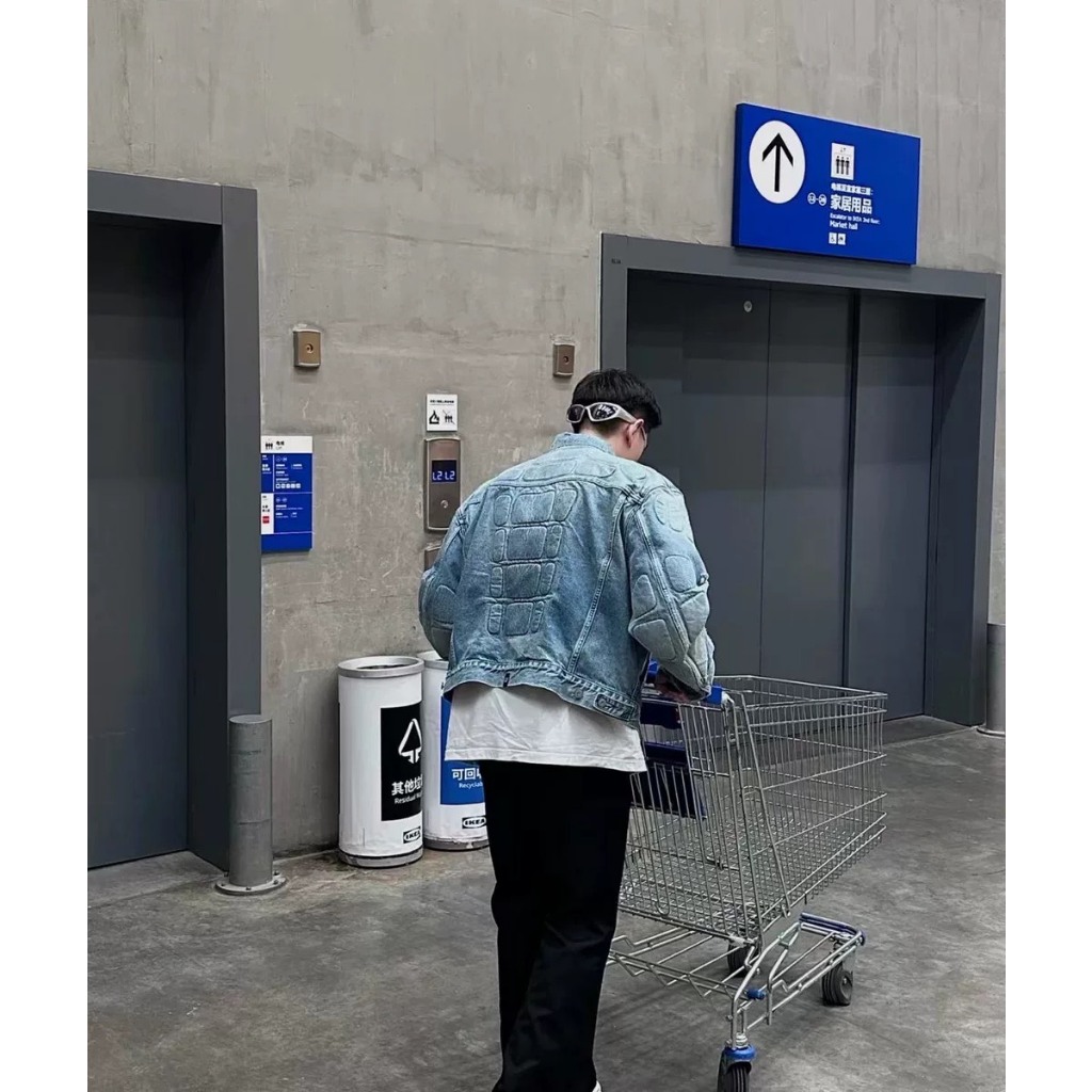 👑👑-Áo Khoác Denim Jacket Y.eezy Gap Padded Boxy  Blue,Áo khoác bò YZ cao cấp