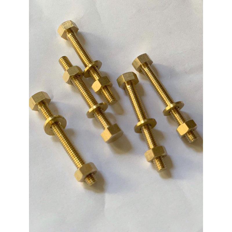 Ốc đồng thau M6 dài 5cm ( bulong + ecu + long den phẳng) giá 1 con