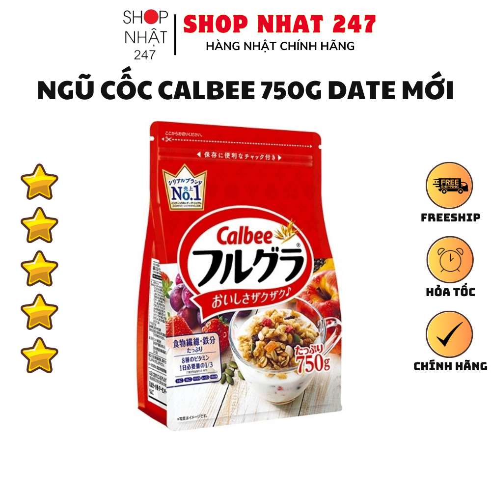 Date 2024 Ngũ cốc calbee 750g màu đỏ Nội địa Nhật Bản