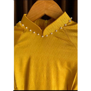 [SALE_30%] ÁO DÀI LỤA VÂN GỖ VÀNG