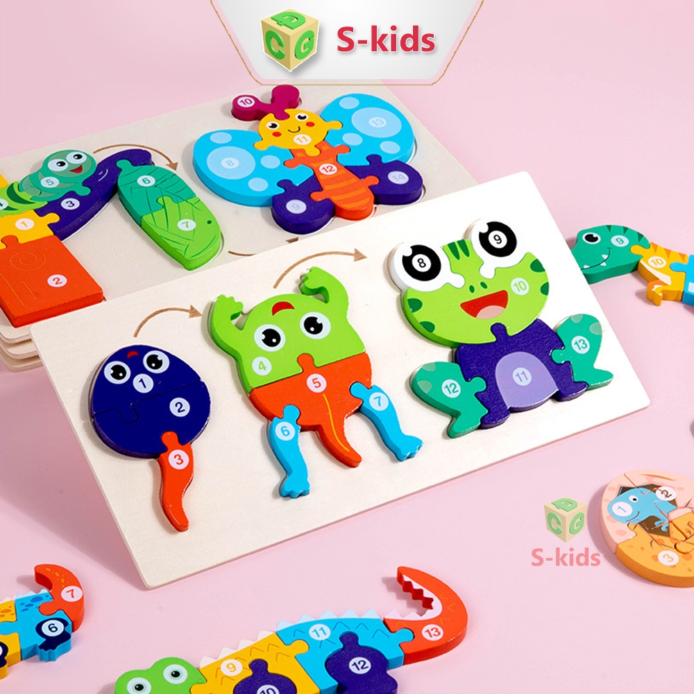 Đồ chơi ghép hình cho bé bằng gỗ, bộ lắp ráp sơ đồ tăng trưởng động vật