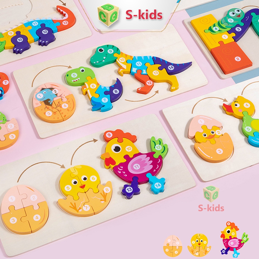 Đồ chơi ghép hình cho bé bằng gỗ, bộ lắp ráp sơ đồ tăng trưởng động vật