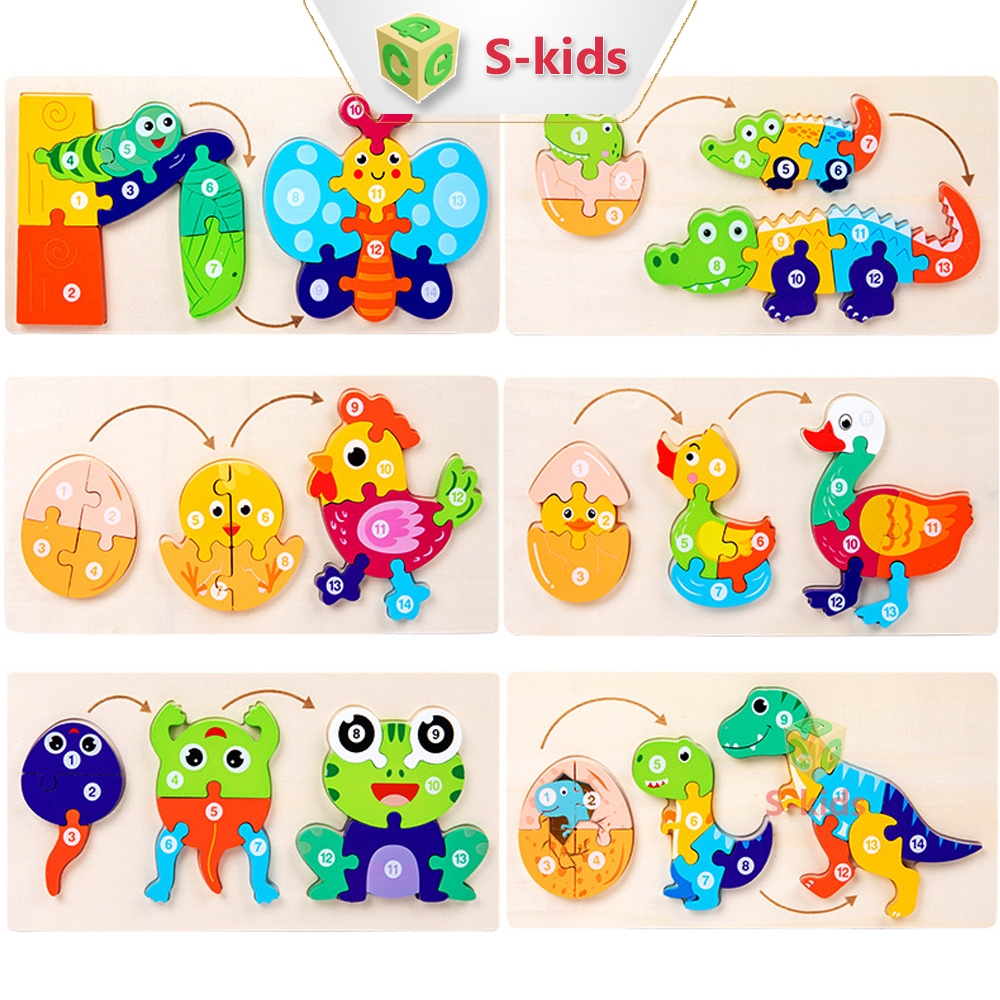 Đồ chơi ghép hình cho bé bằng gỗ, bộ lắp ráp sơ đồ tăng trưởng động vật