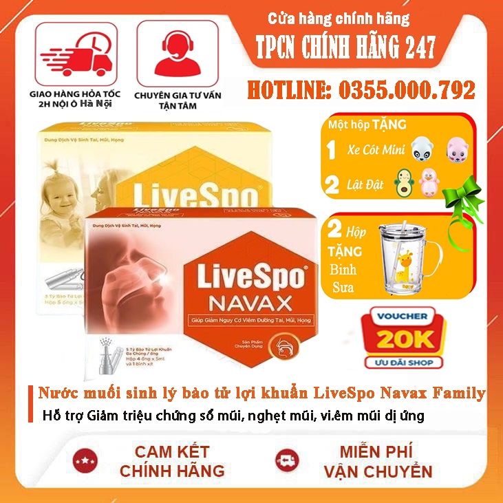 Nước muối sinh lý bào tử lợi khuẩn LiveSpo Navax Family