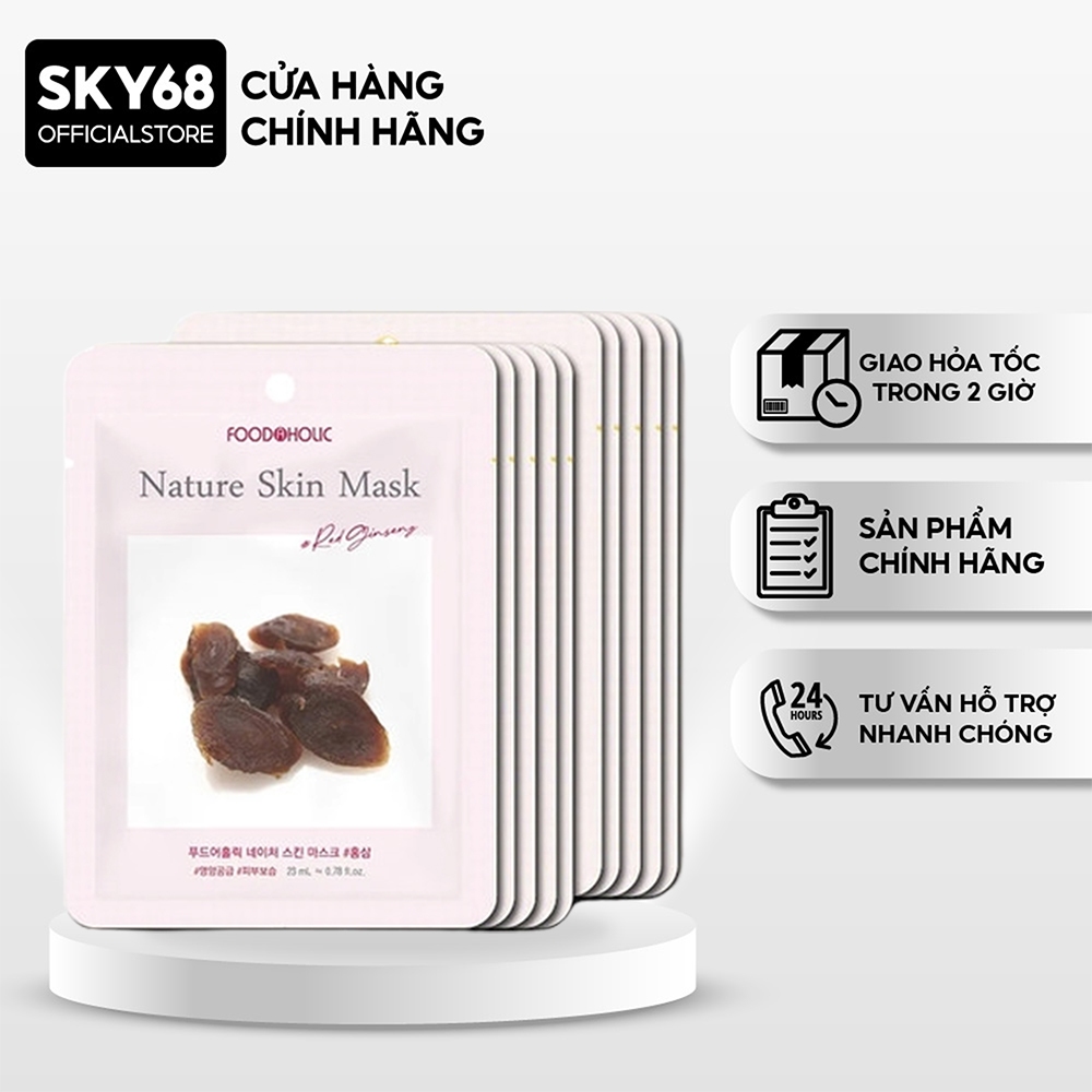 Combo 10 Mặt Nạ Nhân Sâm Săn Chắc Da, Giảm Thâm Nám Foodaholic Nature Skin Mask 23gx10 - Red Ginseng