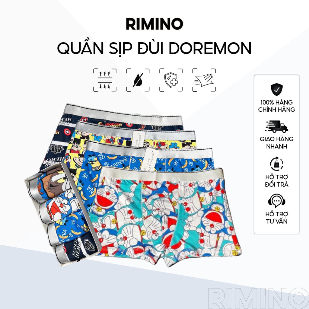 Quần lót nam hoạt hình cao cấp, quần sịp đùi nam thun lạnh hoạt hình doremon dễ thương co giãn thấm hút mồ hôi.