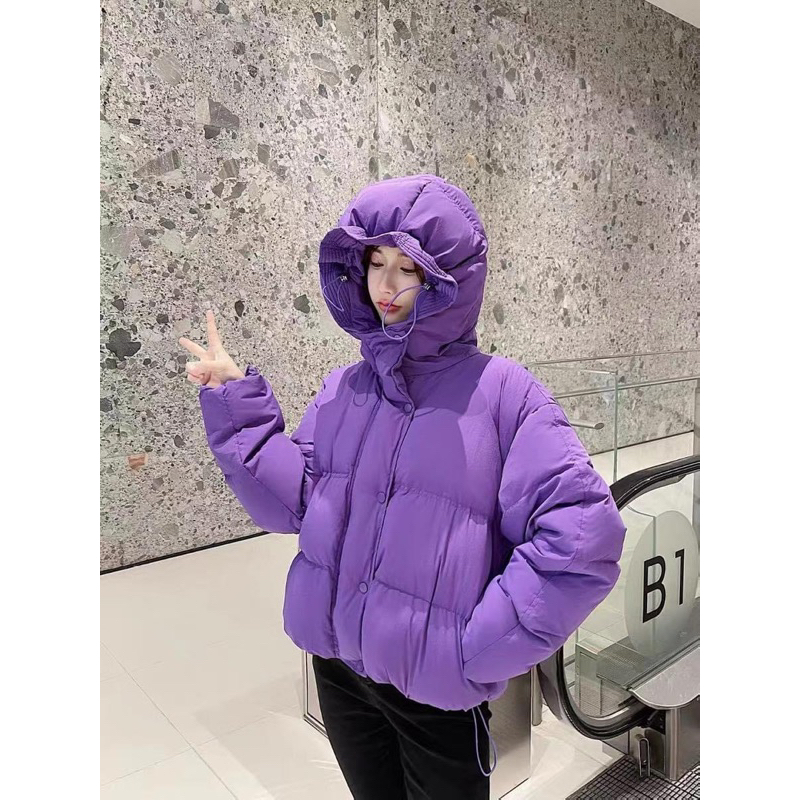 Áo khoác Phao Nữ có mũ đại Hàn Siêu Ấm , áo Phao dáng rộng