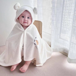 Chăn Khăn ủ choàng lông tuyết có mũ cho bé thêu hình gấu style Hàn Quốc