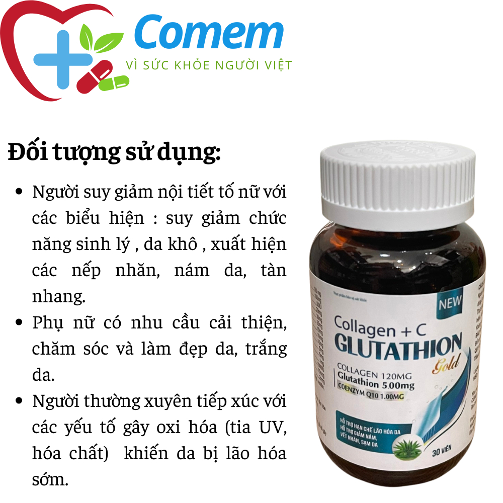 Collagen + C Glutathion Gold cung cấp độ ẩm cho da, làm đẹp da sáng da nám da vàng da chống lão hoá da