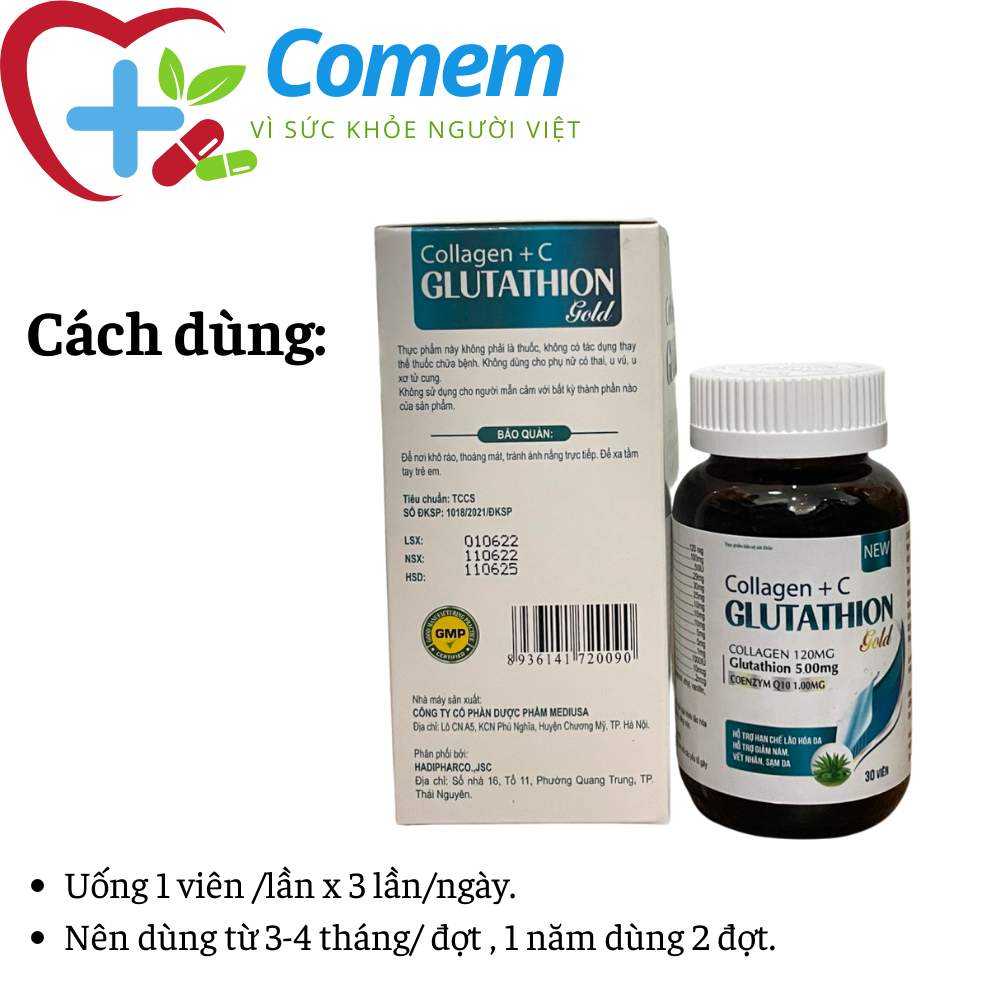 Collagen + C Glutathion Gold cung cấp độ ẩm cho da, làm đẹp da sáng da nám da vàng da chống lão hoá da