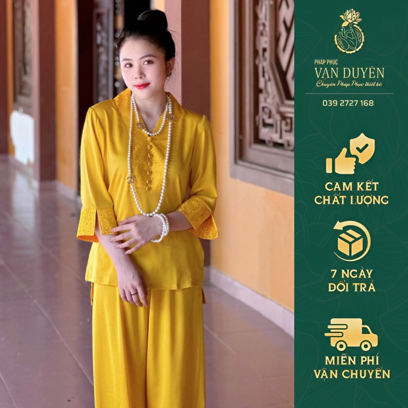 Pháp Phục Vạn Duyên Phi Lụa 7 Cúc Cổ Y Màu Vàng 2.02