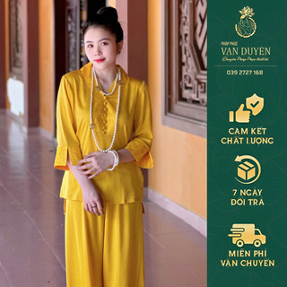 Pháp phục vạn duyên phi lụa 7 cúc cổ y màu vàng 2.02
