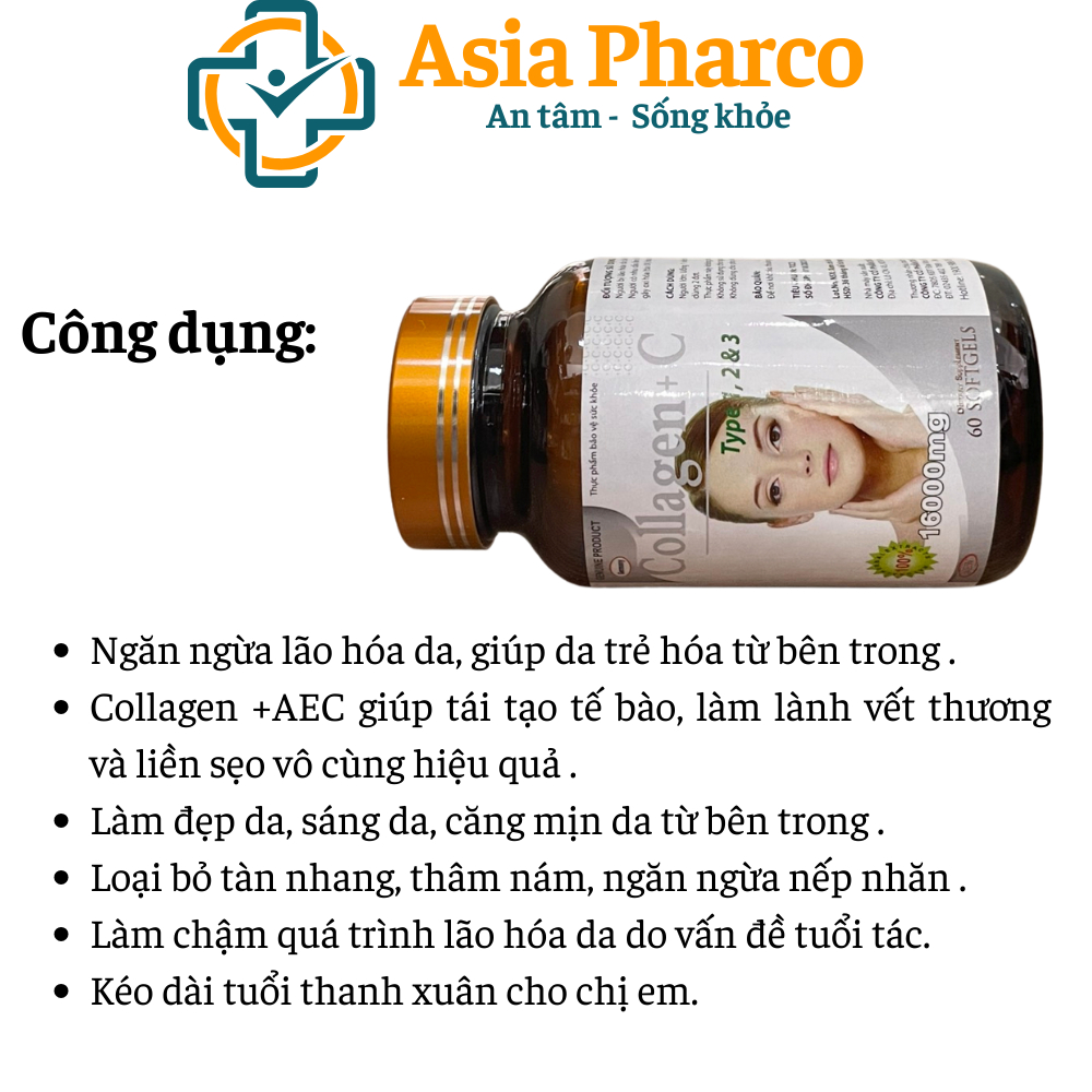 Collagen C 16000mg đẹp da, chống lão hóa, mờ thâm, trắng da Hộp 60 viên