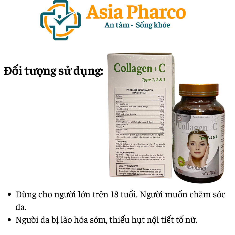 Collagen C 16000mg đẹp da, chống lão hóa, mờ thâm, trắng da Hộp 60 viên