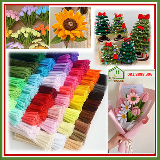 Set 100 dây kẽm nhung làm hoa , kẽm nhung lông dày làm hoa hướng dương, cây thông, tuylip mix màu