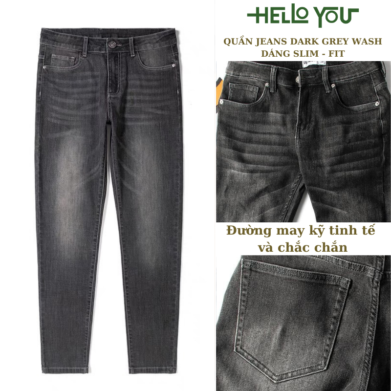 Quần jean nam retro baggy CẠP CAO ống đứng suông rộng HELLOYOU, quần bò nam đen loang chất jeans cao cấp top xu hướng