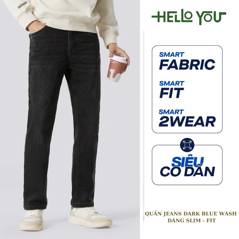 Quần jean nam retro baggy CẠP CAO ống đứng suông rộng HELLOYOU, quần bò nam đen loang chất jeans cao cấp top xu hướng