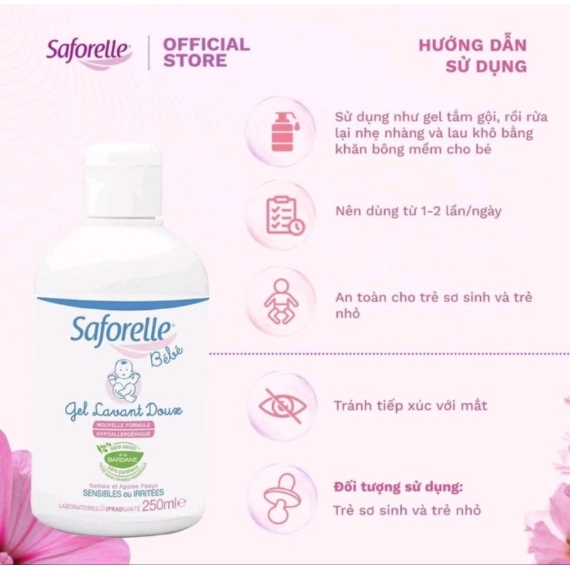 Sữa tắm toàn thân Saforelle 250ml nhập khẩu từ Pháp