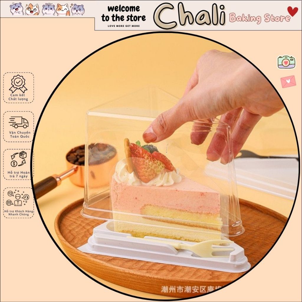 10 Hộp nhựa đựng các loại bánh Mousse /Tiramisu đế Tam giác nắp trong kèm nĩa