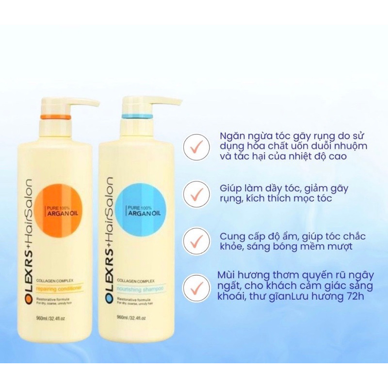 Cặp Dầu Gội Xả 500ml/960ml Olexrs Argan Oil Collagen Hair Salon