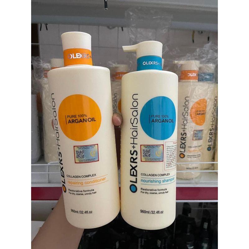 Cặp Dầu Gội Xả 500ml/960ml Olexrs Argan Oil Collagen Hair Salon