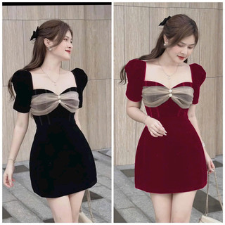 Đầm nhung cổ vuông phối 50-90kg
