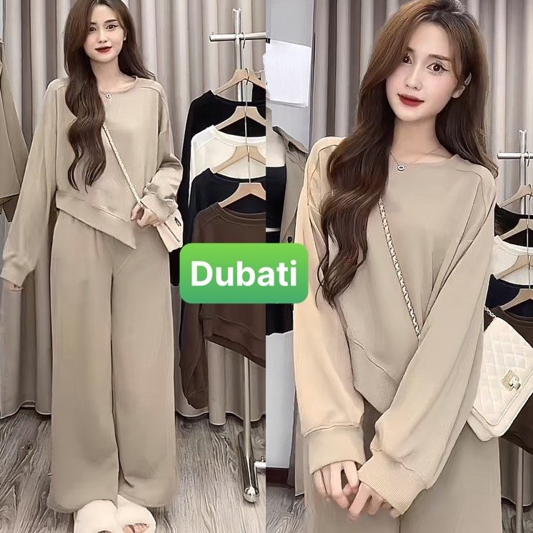 Set Bộ Áo Dài Tay Croptop Cổ Tròn Kèm Quần Chất Nỉ Tăm Cao Cấp Hot Trend 2024 - DUBATI FASHION