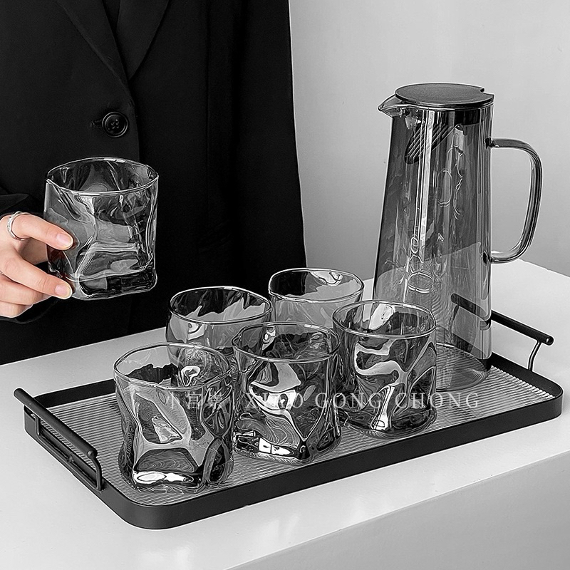 (SẴN) Bộ bình cốc thuỷ tinh chịu nhiệt cao cấp phòng khách, Bình nước thuỷ tinh và bộ ly nước