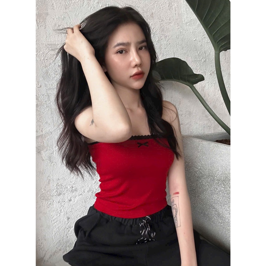 Áo Croptop Ống Quây Nơ Viền Ren